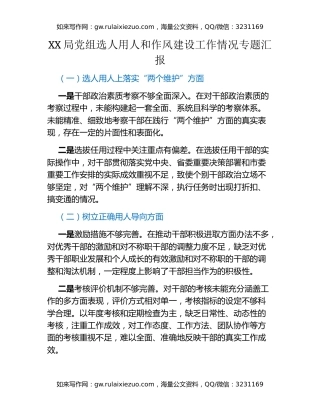 （巡C）XX局党组选人用人和作风建设工作情况专题汇报