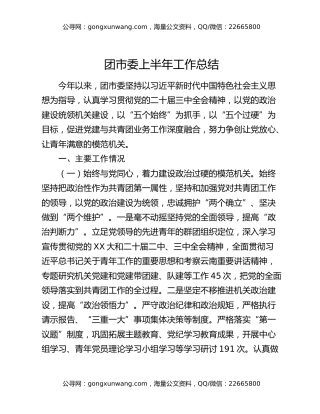 团市委上半年工作总结