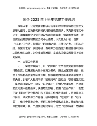 国企2025年上半年党建工作总结