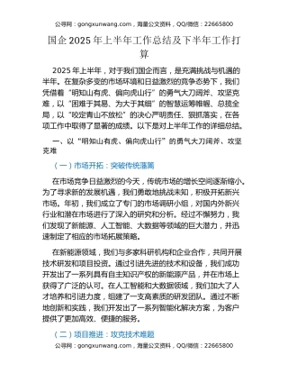 国企2025年上半年工作总结及下半年工作打算
