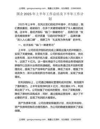 国企2025年上半年工作总结及下半年工作计划