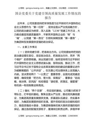 国企党委关于党建引领高质量发展工作情况的报告