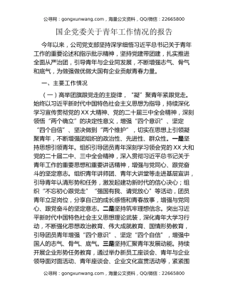 国企党委关于青年工作情况的报告
