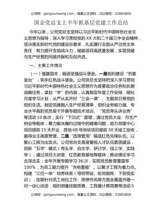 国企党总支上半年抓基层党建工作总结