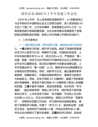 国有企业2025年上半年党建工作总结