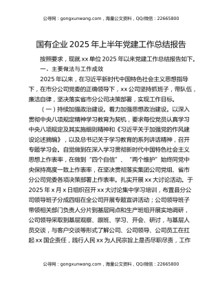 国有企业2025年上半年党建工作总结报告