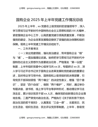 国有企业2025年上半年党建工作情况总结