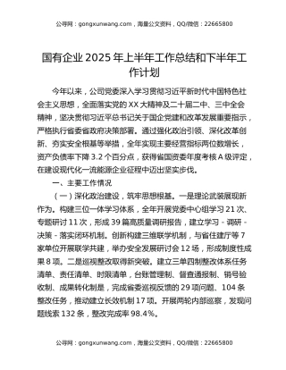 国有企业2025年上半年工作总结和下半年工作计划