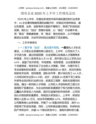 国有企业2025年上半年工作情况总结