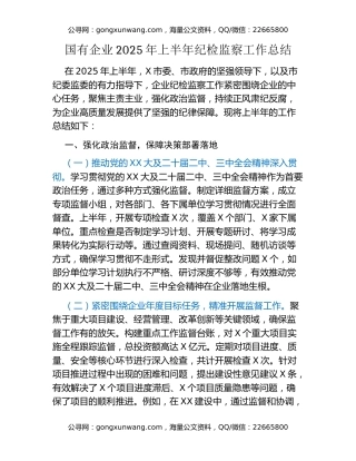 国有企业2025年上半年纪检监察工作总结