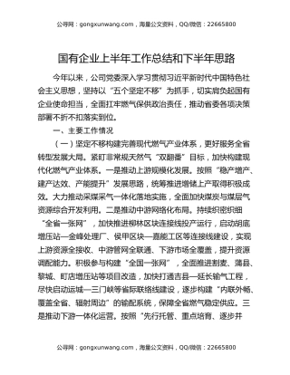 国有企业上半年工作总结和下半年思路