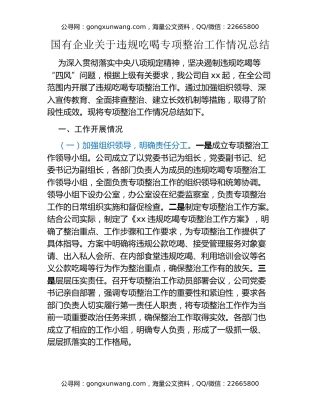 国有企业关于违规吃喝专项整治工作情况总结