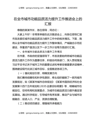 在全市城市功能品质活力提升工作推进会上的汇报 (2)