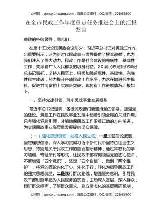 在全市民政工作年度重点任务推进会上的汇报发言