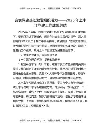 夯实党建基础激发组织活力——2025年上半年党建工作成果总结