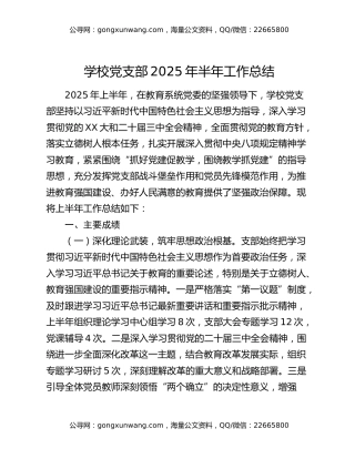 学校党支部2025年半年工作总结