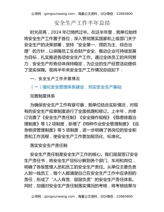 安全生产工作半年总结
