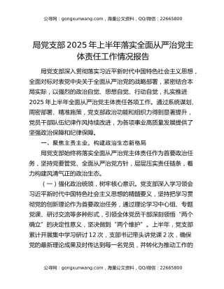 局党支部2025年上半年落实全面从严治党主体责任工作情况报告