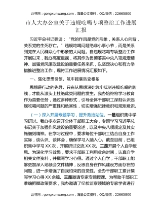 市人大办公室关于违规吃喝专项整治工作进展汇报