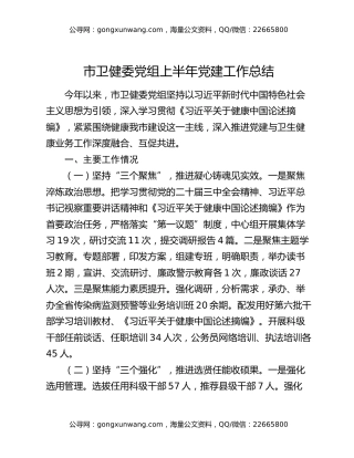 市卫健委党组上半年党建工作总结