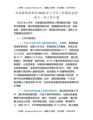 市发展和改革局2025年上半年工作情况总结及下一步工作计划