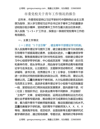市委党校关于青年工作情况的报告