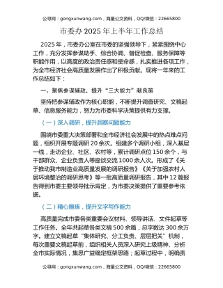 市委办2025年上半年工作总结