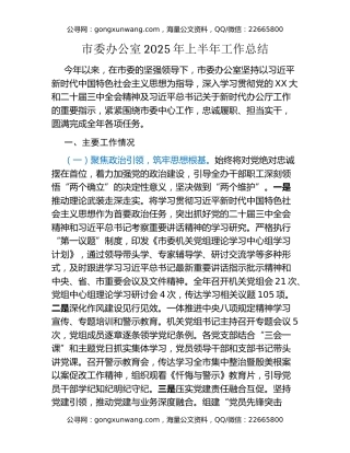 市委办公室2025年上半年工作总结