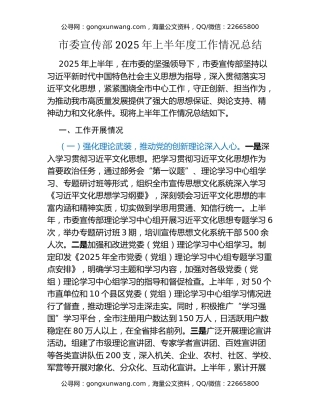 市委宣传部2025年上半年度工作情况总结