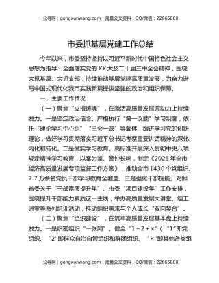 市委抓基层党建工作总结