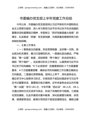市委编办党支部上半年党建工作总结