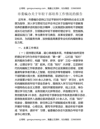 市委编办关于年轻干部培养工作情况的报告