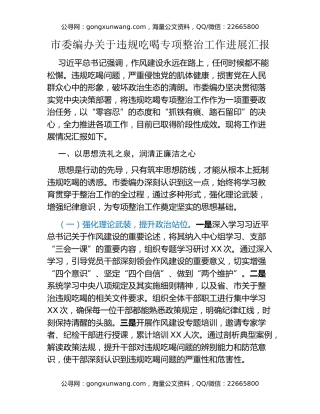 市委编办关于违规吃喝专项整治工作进展汇报