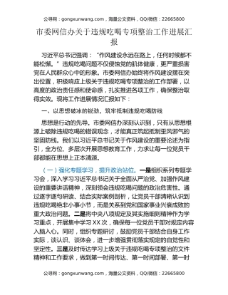 市委网信办关于违规吃喝专项整治工作进展汇报