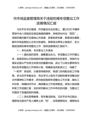 市市场监督管理局关于违规吃喝专项整治工作进展情况汇报