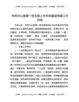 市府办公室第一党支部上半年抓基层党建工作总结