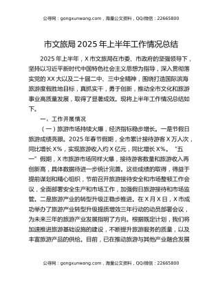 市文旅局2025年上半年工作情况总结