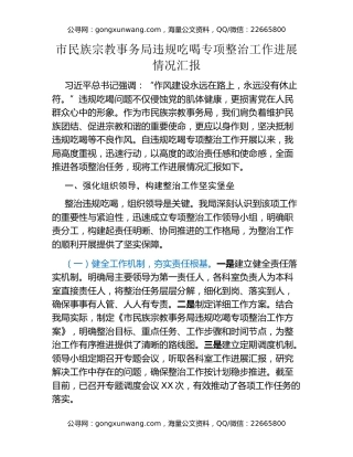 市民族宗教事务局违规吃喝专项整治工作进展情况汇报