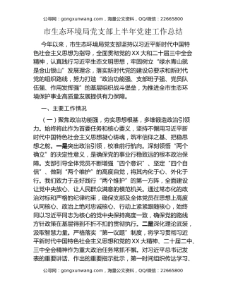 市生态环境局党支部上半年党建工作总结