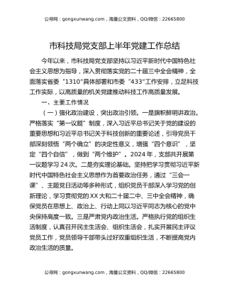 市科技局党支部上半年党建工作总结