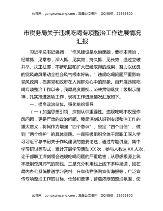 市税务局关于违规吃喝专项整治工作进展情况汇报