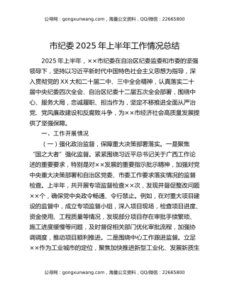 市纪委2025年上半年工作情况总结