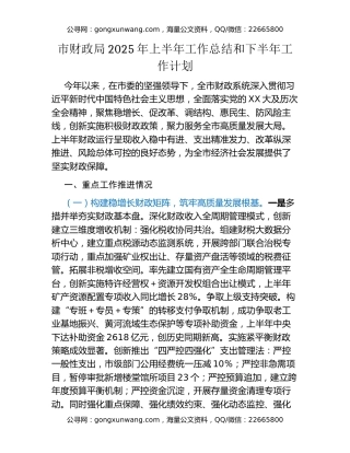 市财政局2025年上半年工作总结和下半年工作计划