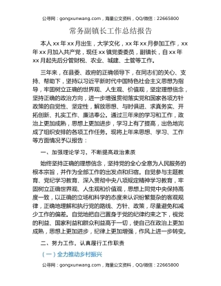 常务副镇长工作总结报告