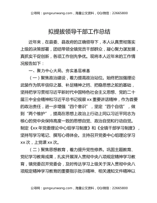 拟提拔领导干部工作总结