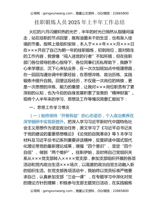 挂职锻炼人员2025年上半年工作总结