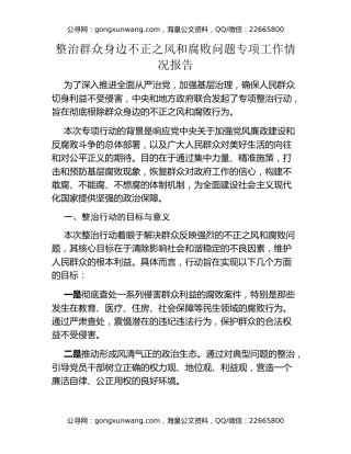 整治群众身边不正之风和腐败问题专项工作情况报告