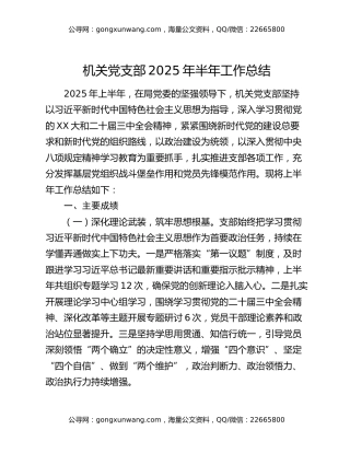 机关党支部2025年半年工作总结