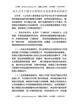 某公司关于健全完善国有企业监督体系的报告
