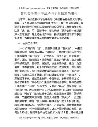 某县关于青年干部培养工作情况的报告
